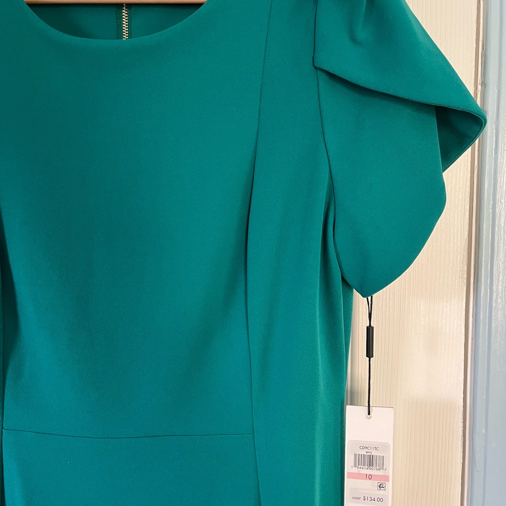 Calvin Klein Teal Midi Dress with Tulip Sleeve Detail